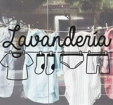Vinilo para escaparate Lavandería con ropa - TenVinilo