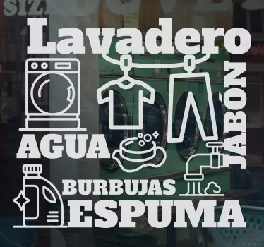 Vinilo para escaparate Lavandería con ropa y herramientas - TenVinilo