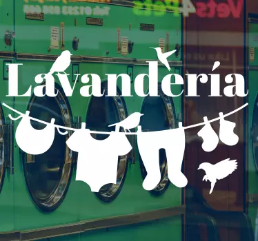 Vinilo para escaparate Ropa de lavandería con pájaros - TenVinilo