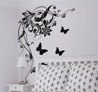 Vinilo para esquinas flores y mariposas - TenVinilo