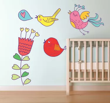 Vinilo para habitación infantil aves y flor - TenVinilo