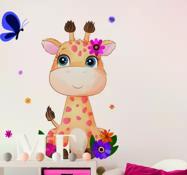 vinilo para niñas animales jirafa con flores - TenVinilo