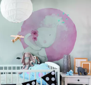 Vinilo para niñas nórdico elefante en círculo rosa - TenVinilo