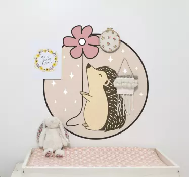 Vinilo para niñas puercoespín en círculo con flor - TenVinilo