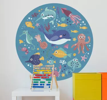 Vinilo para niños animales marinos en círculo - TenVinilo