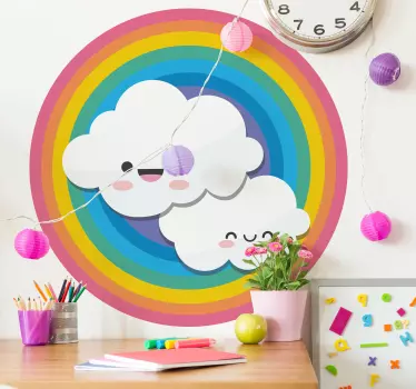 Vinilo para niños arcoíris y nubes felices - TenVinilo