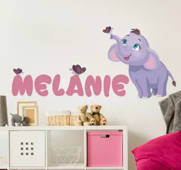 Vinilo para niños de elefante nombre personalizable - TenVinilo