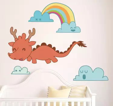 Vinilo para niños dragón arco iris - TenVinilo