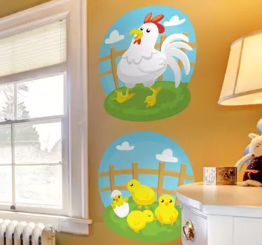 Vinilo para niños gallina con pollitos - TenVinilo