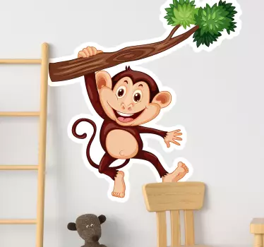 Vinilo para niños mono simpático en rama - TenVinilo