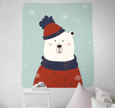 Vinilo para niños oso polar con vestimenta nórdica - TenVinilo