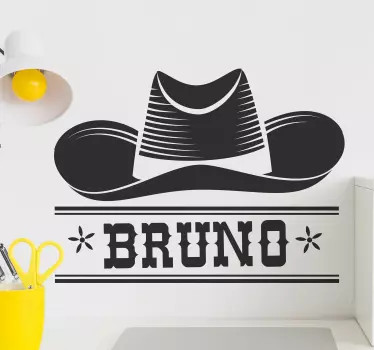 Vinilo para niños sombrero cowboy con nombre - TenVinilo