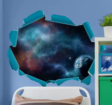Vinilo pared 3d vistas al espacio con nebulosa - TenVinilo