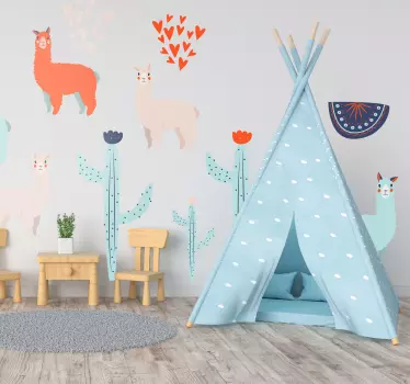 Vinilo pared animales llamas estilo nórdico - TenVinilo