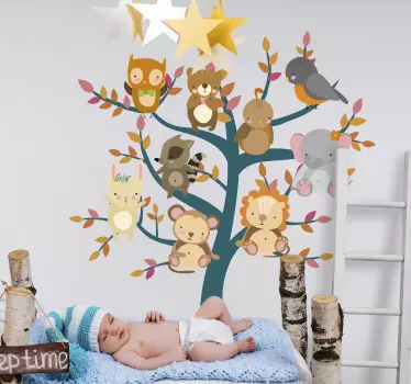 Vinilo habitación infantil árbol con animales - TenVinilo