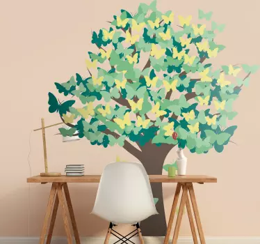 Vinilo decorativo de árbol con mariposas - TenVinilo