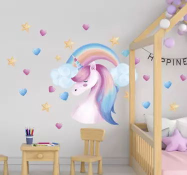 Vinilo infantil pared de unicornio de estilo nórdico - TenVinilo