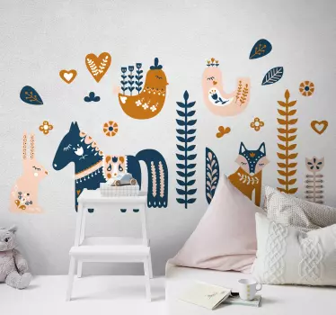 Vinilo pared de animales estilo nórdico - TenVinilo