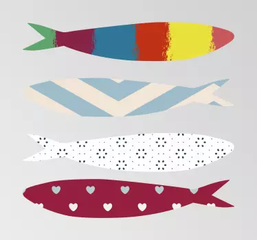 Vinilo pared de animales sardinas coloridas  - TenVinilo