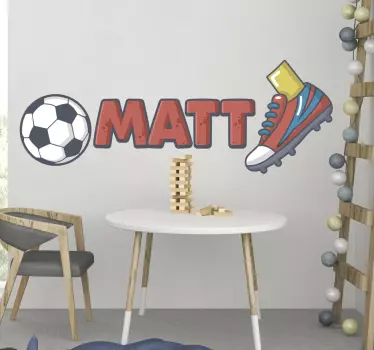 Vinilo pared de fútbol con balón y nombre  - TenVinilo