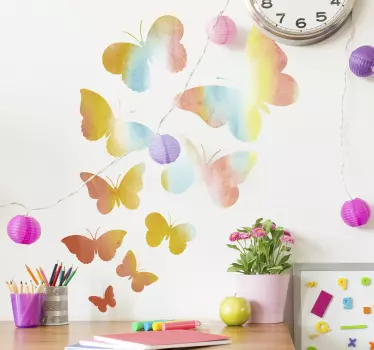 Vinilo pared de mariposas arco iris - TenVinilo