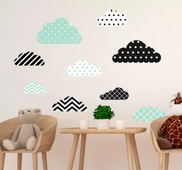 Pack 9 vinilos pared de nubes nórdicas con rayas - TenVinilo