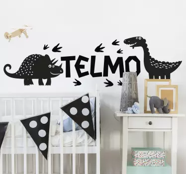 Vinilo pared dinosaurios con nombre y huellas - TenVinilo