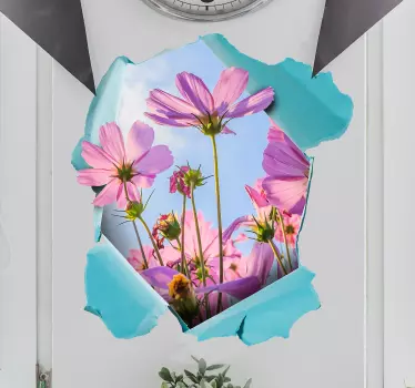 Vinilo pared efecto visual paisaje de flores - TenVinilo