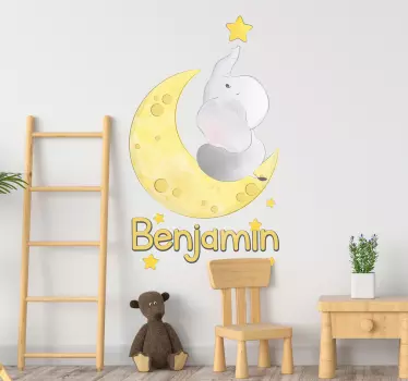 Vinilo habitación infantil luna y estrellas con nombre - TenVinilo