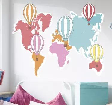 Vinilo pared mapamundi globos tonos pastel - TenVinilo