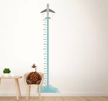 Vinilo pared medidor infantil de avión volando - TenVinilo