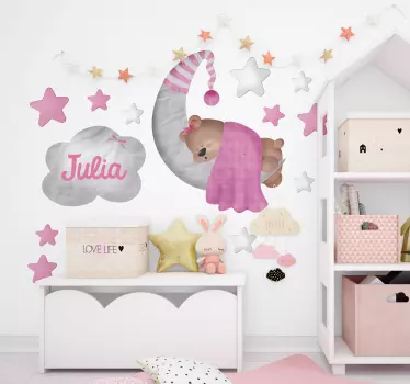 Vinilo decorativo infantil osito personalizable rosa - TenVinilo