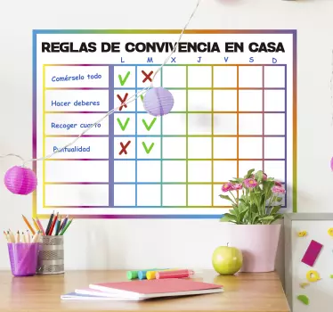 Vinilo pizarra reglas de la casa de convivencia para niños - TenVinilo