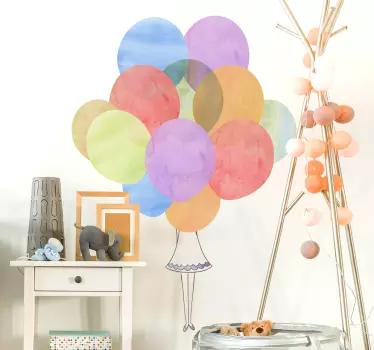 Vinilos infantiles niña detrás de globos - TenVinilo