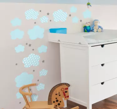 Pack 41 vinilos nubes tonos azules para bebés - TenVinilo