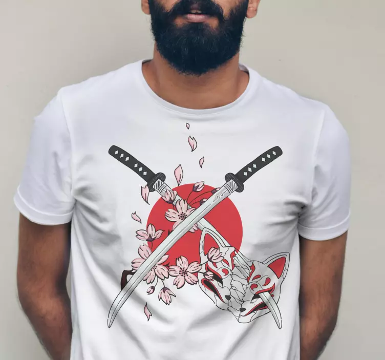 Camiseta personalizada espadas japonesas con flores - TenVinilo