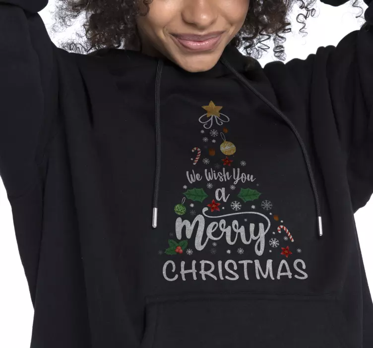 Sudadera árbol de Navidad adornos y caligrafía - TenVinilo