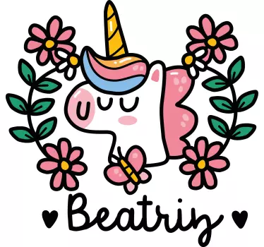 Camiseta niños unicornio bonito flores - TenVinilo