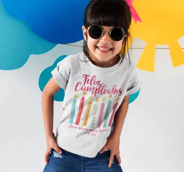 Camiseta Feliz Cumpleaños con Nombre Infantil - TenVinilo