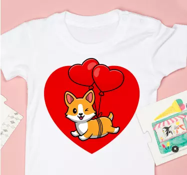 Camiseta niños corgi con globos de corazón - TenVinilo