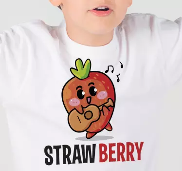 Camiseta niños fresa feliz tocando la guitarra - TenVinilo