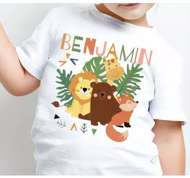 Camiseta niños Lindos animales salvajes con hojas - TenVinilo