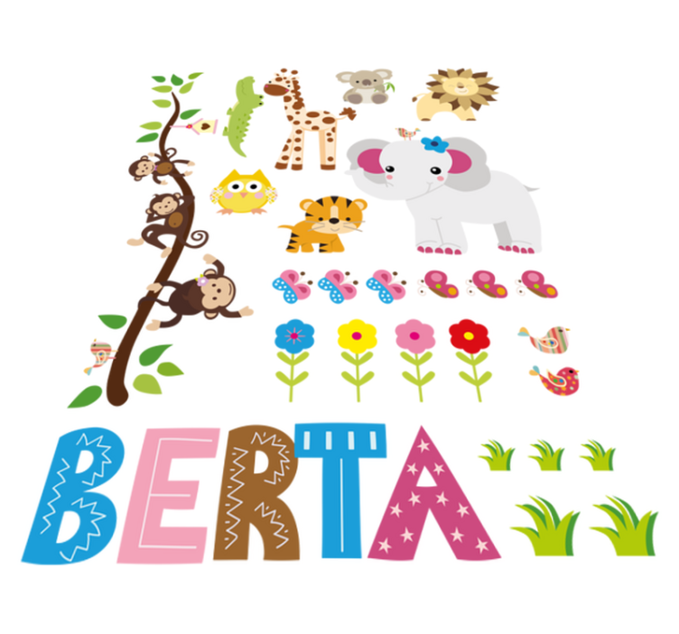 Alfombra vinílica animales árbol de la selva con nombre - TenVinilo