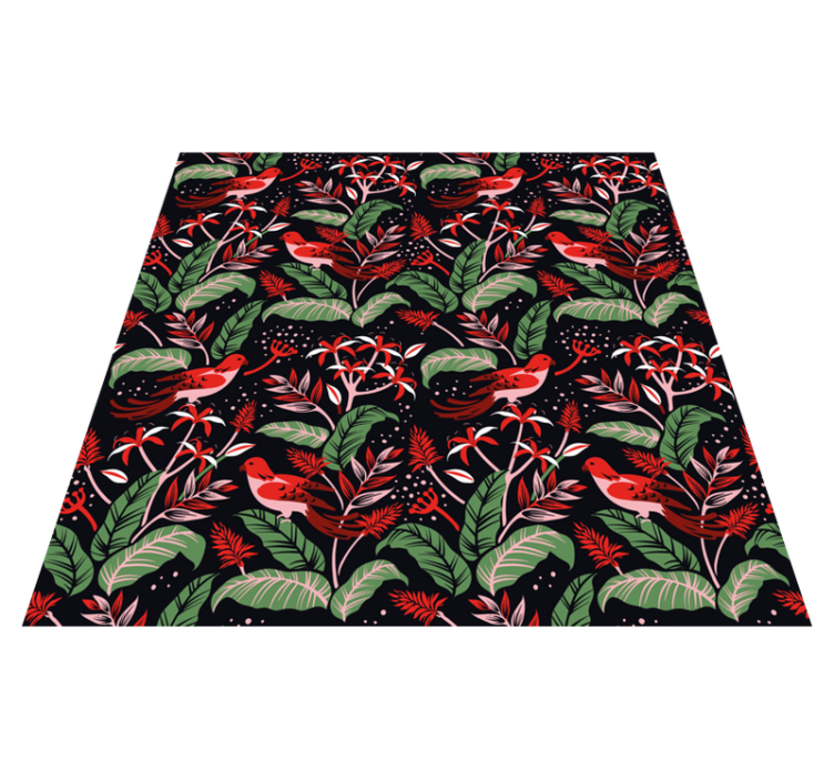Alfombra vinílica animales hojas rojas y rosas - TenVinilo