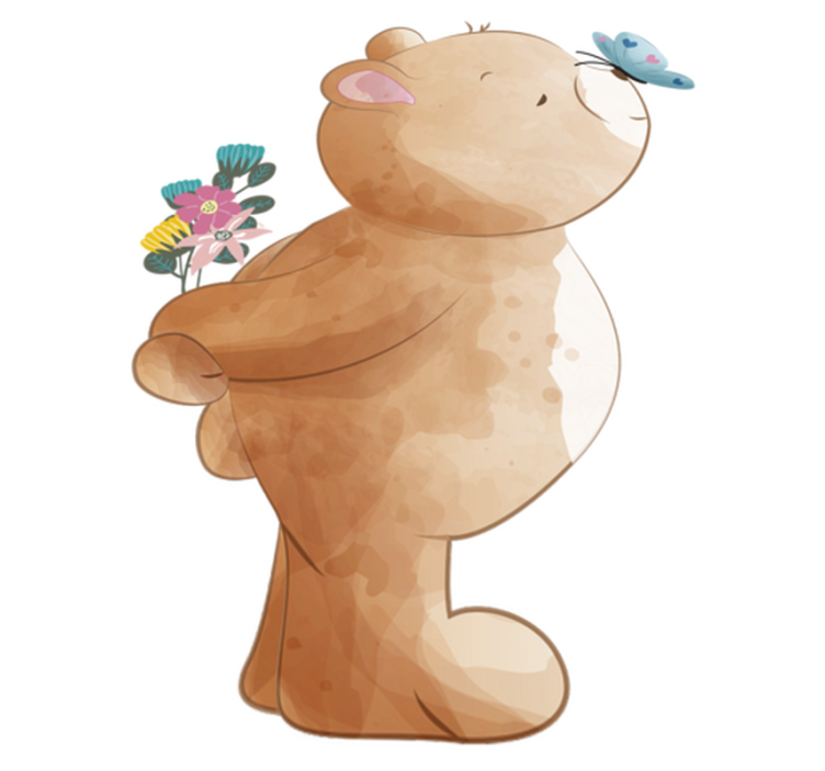 Alfombra vinílica infantil adhesivo de oso y mariposa - TenVinilo