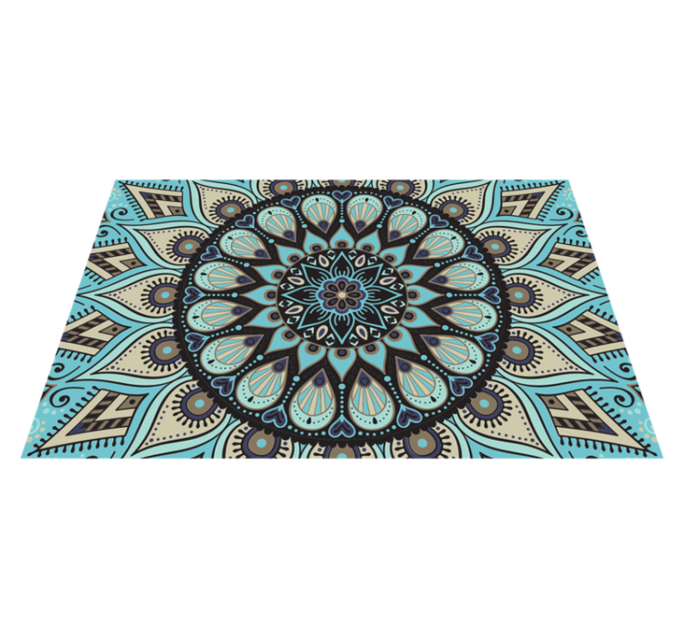 Alfombra vinílica mandala étnica negro y azul - TenVinilo