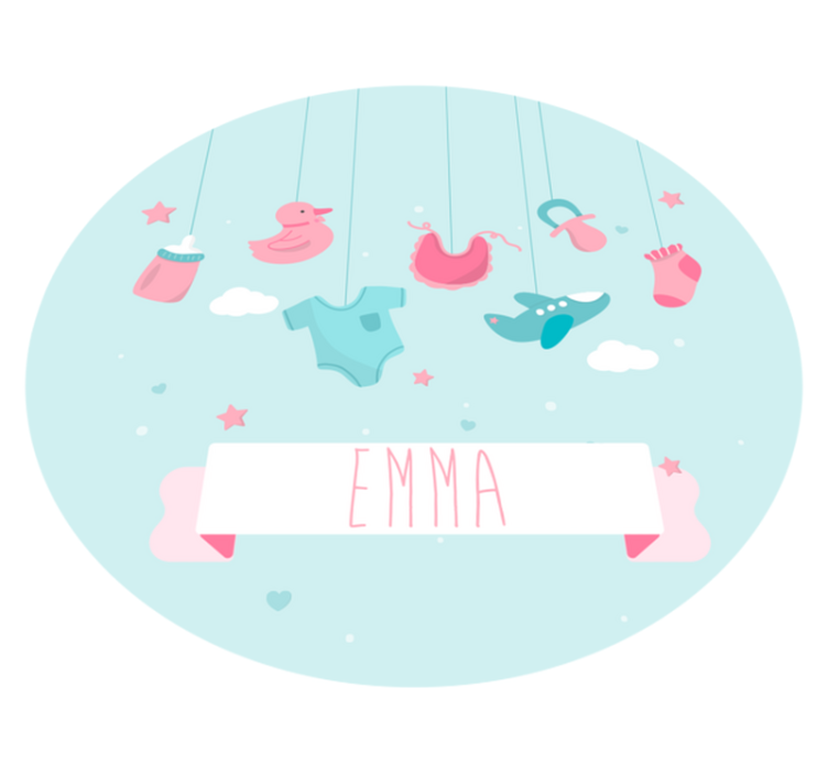 Alfombra vinílica con nombre objetos bebé niña - TenVinilo