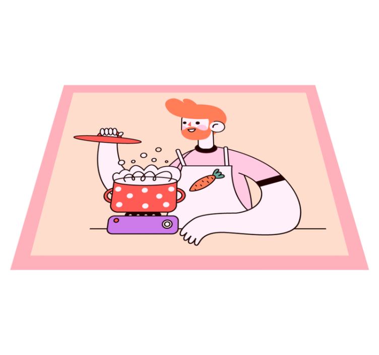 Alfombra vinílica cocina hombre pelirrojo cocinando - TenVinilo