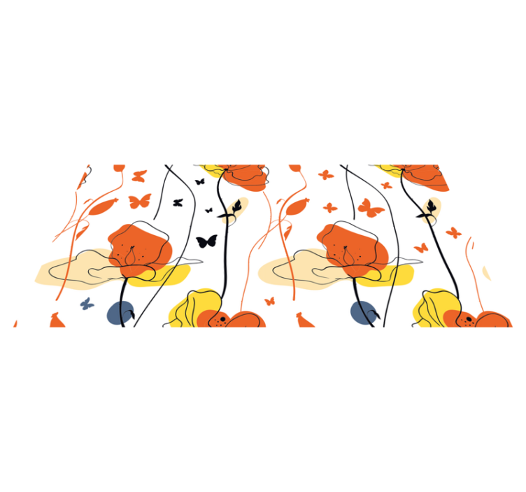 Alfombra vinílica flores patrón minimalista con mariposas. - TenVinilo