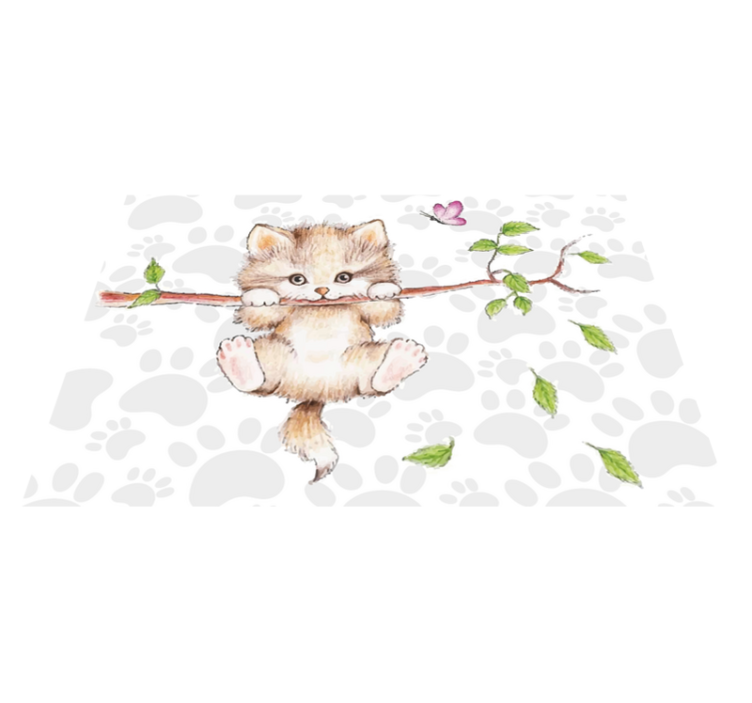 Alfombra vinílica dormitorio Gato colgando de un árbol - TenVinilo